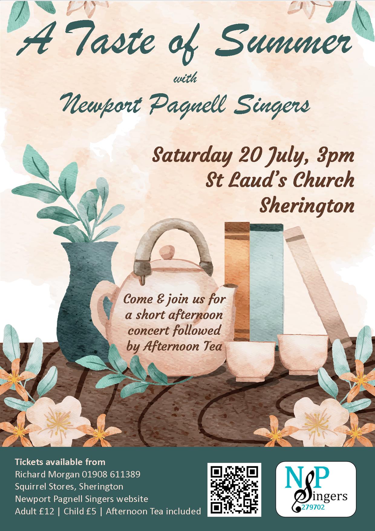 A Taste of Summer with Newport Pagnell Singers. Saturday 20 July at 3pm at St Laud's Church in Sherington